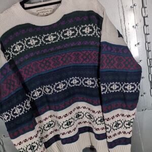 Woods Gray Vintage '90s 3D Texture Knit Grandpa Earth Tone Cozy Sweater Large